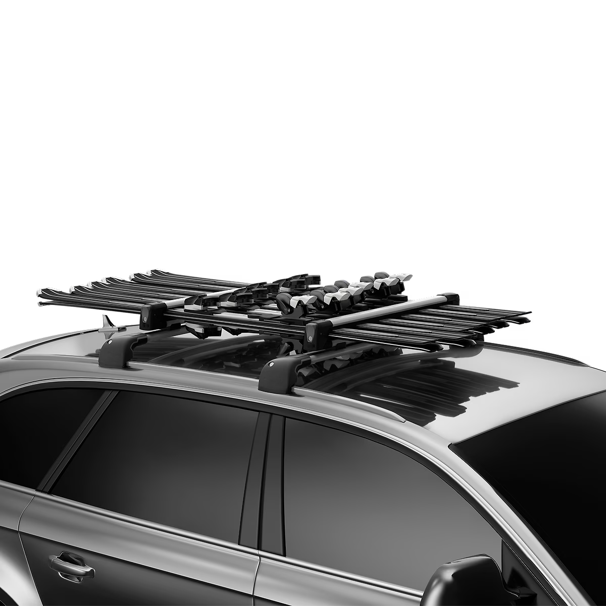 Car with ski rack on a white background