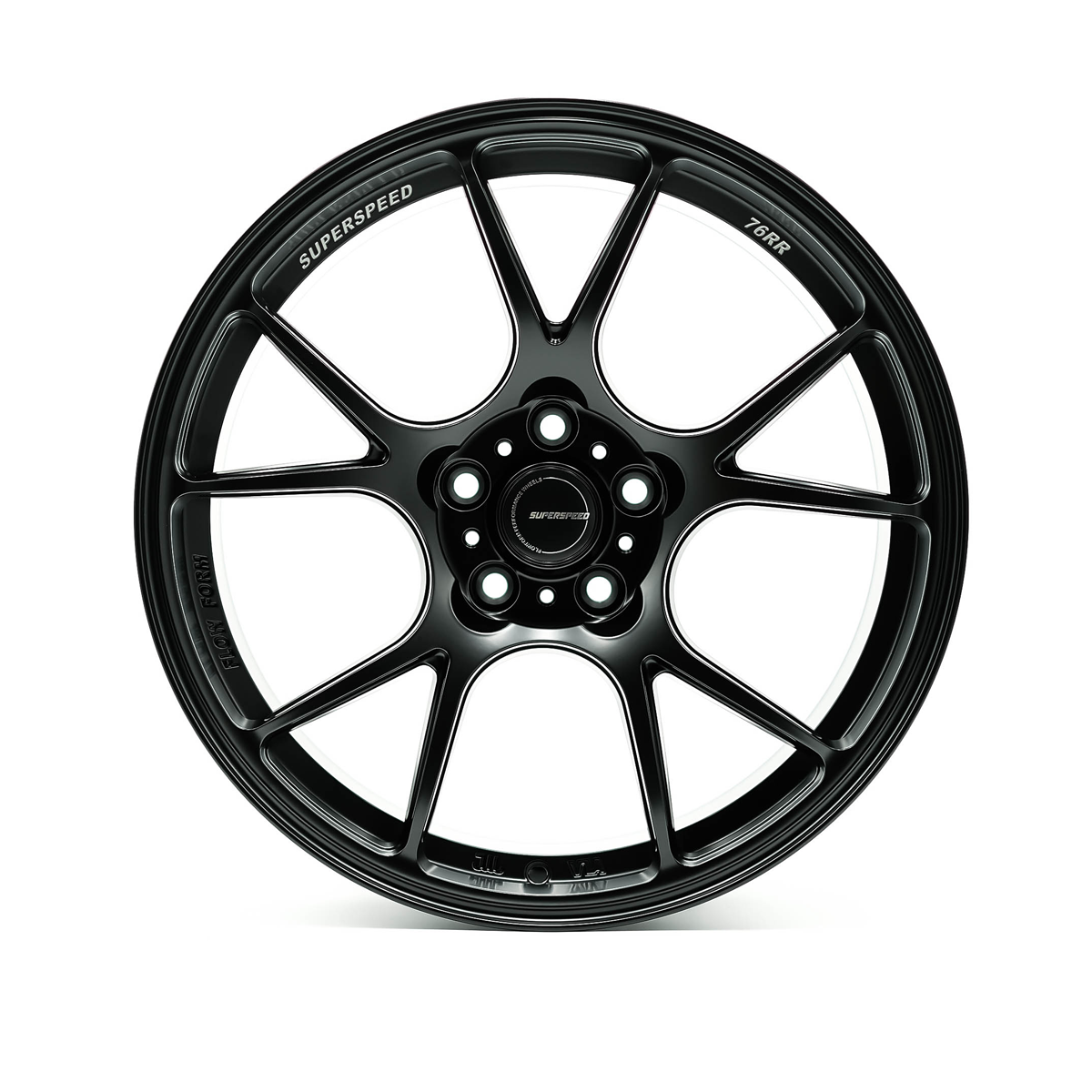 Black alloy wheel with 'Superspeed' branding on a white background