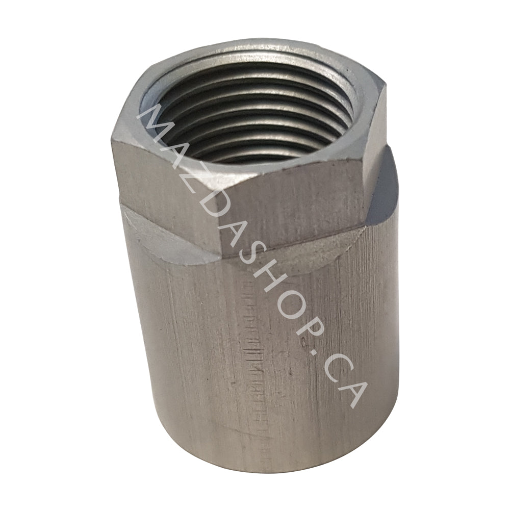 Metal threaded fitting with 'MAZDASHOP.CA' branding on a white background