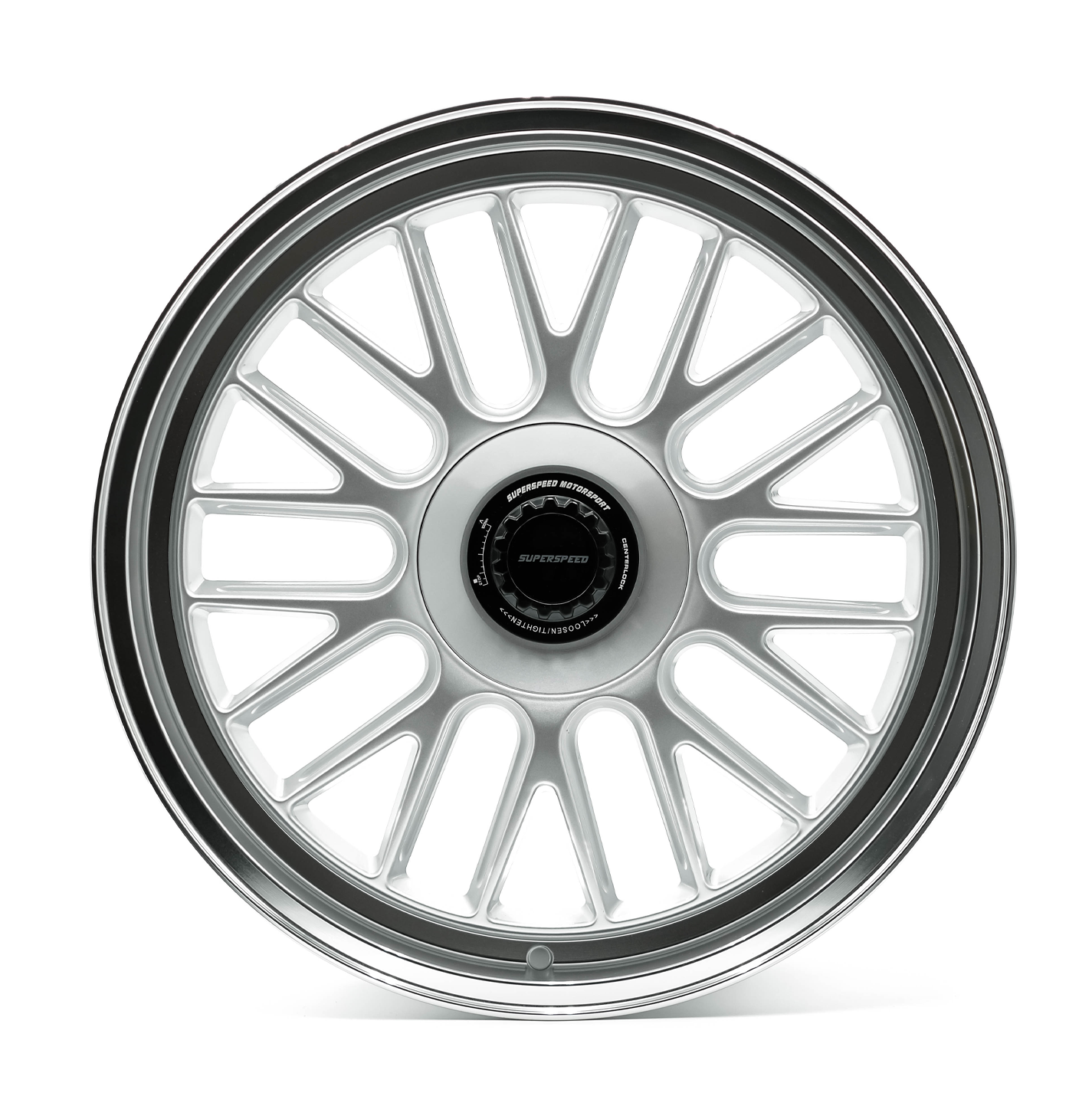 Car wheel rim with 'Superspeed' branding on a white background